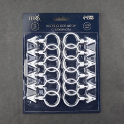 Цена за 2 шт. Кольцо для штор TEIRA, с зажимом, d=33/38 мм, 12 шт., белое