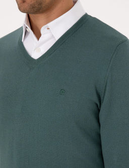 Ye_il Slim Fit V Yaka Basic Triko Kazak - Pierre cardin фото 7