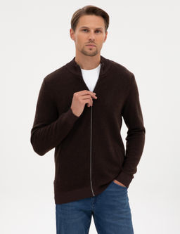 Koyu Kahverengi Slim Fit Y_n Kar___ml_ Triko H_rka