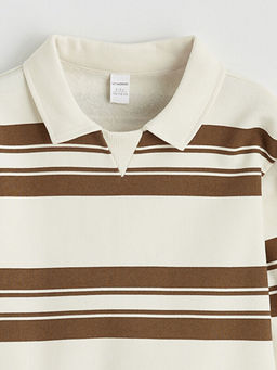 Polo Yaka ?izgili Erkek ?ocuk Kal?n Sweatshirt