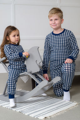 Пижама подростковая из кулирки пенье на манжетах Дрёма клетка синяя - Амадэль фото 36