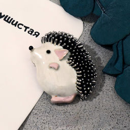 Брошь-кулон «Ёжик мечтатель», белый, розовый в чернёном в серебре