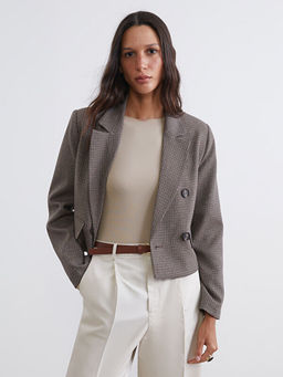 Kazaya?? Desenli Crop Kad?n Blazer Ceket