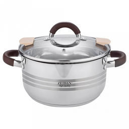 "Zeidan" Кастрюля из нержавеющей стали 3,8л, д20см, h16см, крышка стеклянная со сливом, 3-х слойное капсулированное дно, внутри матовая полировка, снаружи комбинированная полировка, подарочная упаковка (Китай)