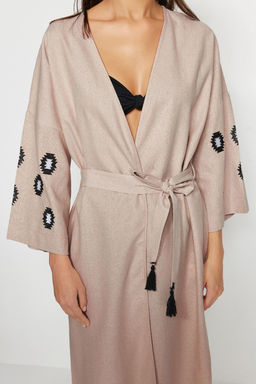 Bej Kusakl? Dokuma Nak?sl? Maxi Plaj Kimono&Kaftan TBESS21KM0175 - Trendyolmilla фото 3