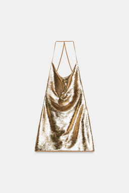 VESTIDO MINI HALTER DRAPEADO LENTEJUELAS / Cobre - Zara фото 5