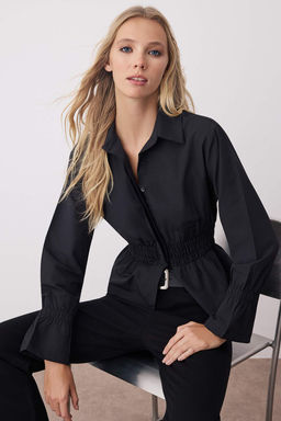 Siyah Beli Buzgu Detayl? Fitted Dokuma Gomlek TWOAW26GO00018