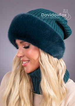 Шапка Ника трикотаж экомех изумруд