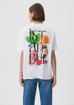 S?rt Bask?l? Istanbul Tisort - Mavi фото 4