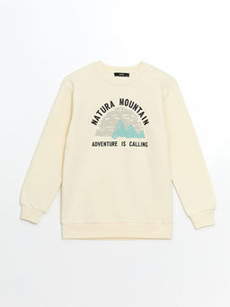 Bisiklet Yaka Bask?l? Erkek ?ocuk Sweatshirt