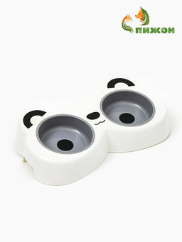 Миска двойная «Панда», 2×160 мл, пластик, белая, серая