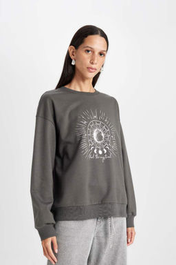 Толстовка с принтом Relax Fit с круглым вырезом - Defacto фото 4