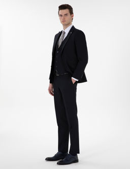 Lacivert Ex. Slim Fit Yelekli Tak_m Elbise