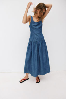 VESTIDO MIDI FALDA CAPA / Azul - Zara фото 5