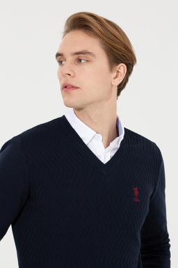 U. S. Polo Assn Мужской темно-синий трикотажный свитер с v-образным вырезом