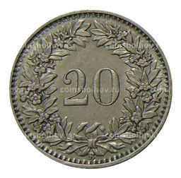 Монета 20 раппенов 1939 года Швейцария