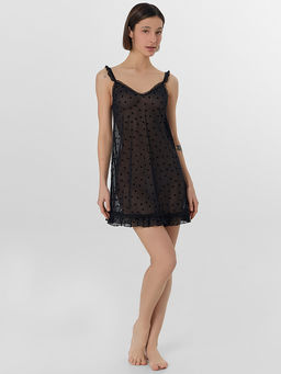 Сорочка ночная женская черная с принтом в сердечко