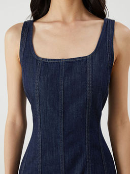 Kare Yaka Mini Jean Elbise