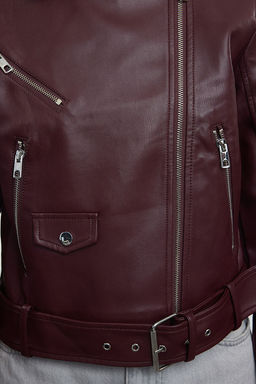 Trendyolmilla Ekru Regular Suni Deri Birker Ceket Mont TWOAW25MO00002  фото 14