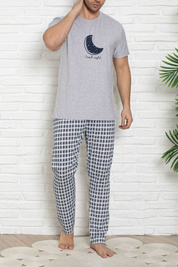 Trendyolmilla Man Gri Regular Fit Ekose Orme Pijama Tak?m? TMNSS25PT00039