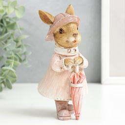 Фигурка полистоун Зайка в шляпке и дождевике с зонтом, 14.5?6.5?8 см