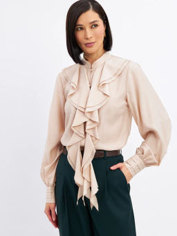 Блузкас отлетными рюшами OD-914-1 бежевый - Tantino фото 19