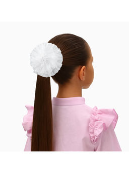 Цена за 12 шт. Бант для волос на резинке «Школьница», двойной, полосы, d=10 см, белый