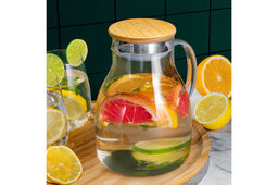 Кувшин 1,5 л 17,5*13,5*19,3 см "Crystal glass"+ бамбук.крышк имеющая мет.дно и силик.проклад,стекло