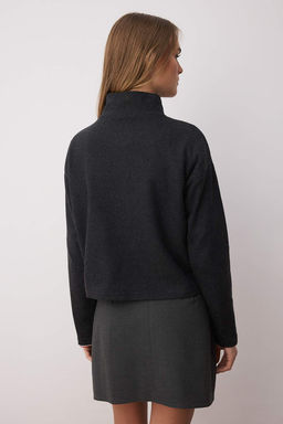 Antrasit Selanik/Triko Gorunumlu Fermuarl? Yaka Regular/Normal Kal?p Orme Sweatshirt TWOAW22SW0732