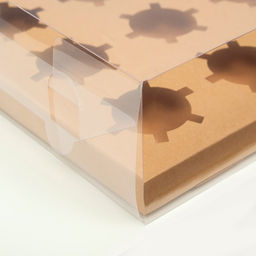 Коробка для 12 капкейков, с прозрачной крышкой, крафт, 34.7×26.3×10 см