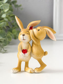 Сувенир полистоун "Зайчики с сердечком - хочешь расскажу секрет?" 12,5 см