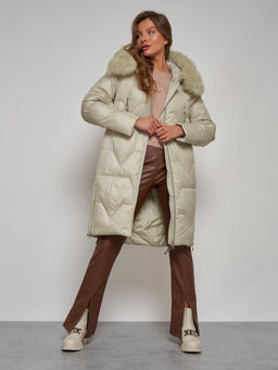 Пальто утепленное с капюшоном зимнее женское светло-зеленого 13305ZS - Visdeer фото 13