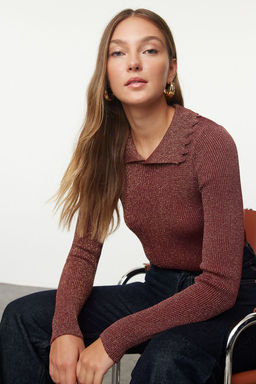 TRENDYOLMILLA Bordo Polo Yaka Triko Kazak TWOAW25KZ00289