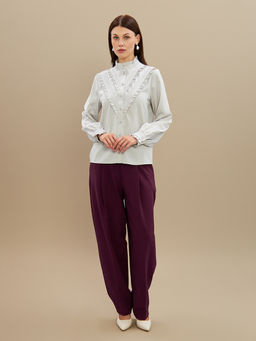 Блузка с рюшами OD-884-6 серо-коричневый