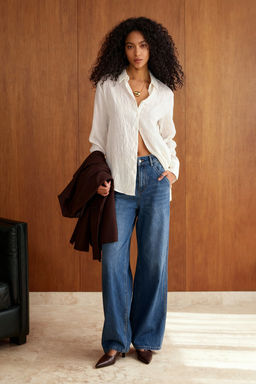 TRENDYOLMILLA Beyaz Cizgili Dokulu Kumas Regular Normal Kal?p Dokuma Gomlek TWOSS25GO00013  фото 11