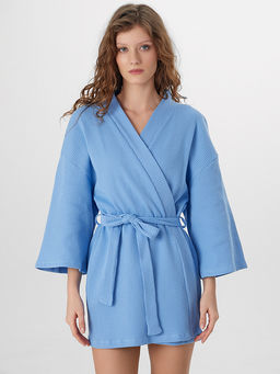 Халат женский голубой вафельный