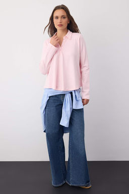 Wardrobe Essentials  Pembe Tok Kumasl? Dugmeli Orme Bluz | TWOAW26BZ00074