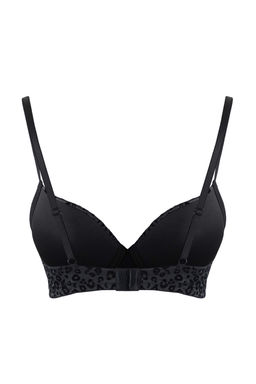 Siyah Tekli Micro Balenli Leopar Sabit Kap T-Shirt Bra Sutyen THMAW26SU00011