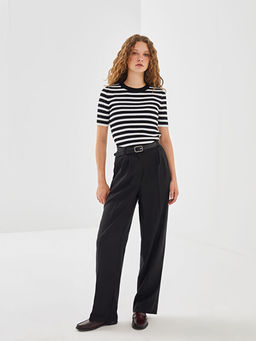 Bisiklet Yaka ?izgili Kad?n Triko Kazak