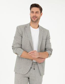 A__k Ye_il Ex. Slim Fit Keten Kar___ml_ Ceket
