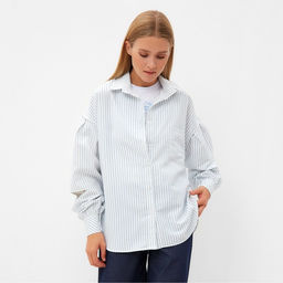 Рубашка женская в полоску MINAKU: Casual Collection, размер 44, белая