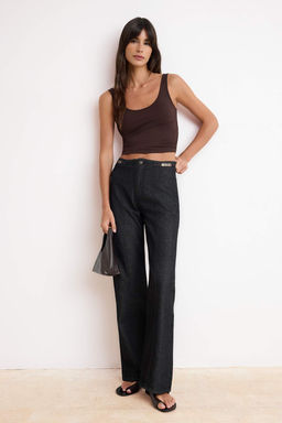 Siyah DOKUMLU Aksesuar Detayl? Yuksek Bel %100 Pamuk Wide Leg Jeans TWOSS26JE00170 - Trendyolmilla фото 2