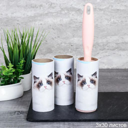 Щетка для одежды и 2 сменных ролика 30 листов / 10-4 /уп 96/микс/ОПП