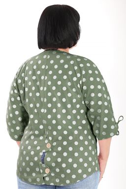 Пыльник больших размеров женский летний зеленый в горох - Almond фото 2