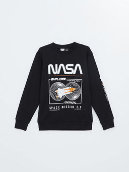 Bisiklet Yaka Nasa Bask?l? Uzun Kollu Erkek ?ocuk Sweatshirt