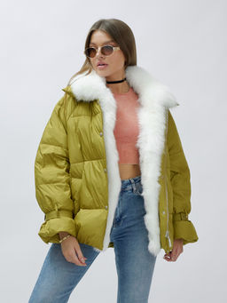 ВИДЕООБЗОР Куртка Бренд Visdeer ПРЕМИУМ КЛАССА зимняя с мехом ЕНОТА, горчичного цвета - Mtforce фото 15