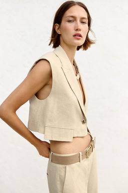 LINEN BLEND SHORT WAISTCOAT - Zara фото 13