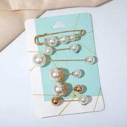 Набор булавок (6 шт.) «Жемчуг», 6.5 см, белый в золоте