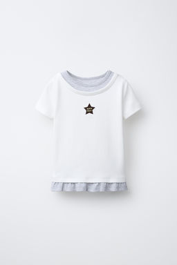 EMBROIDERED STAR T-SHIRT WITH MOCK COLLAR - Zara фото 5