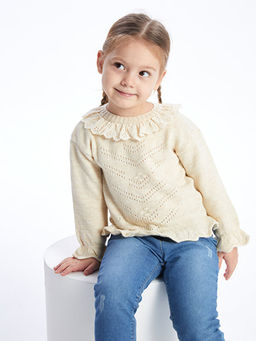 Bisiklet Yaka Kendinden Desenli K?z Bebek Triko Kazak